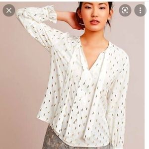 Anthropologie Monarc white/gold blouse size XS. Read description!